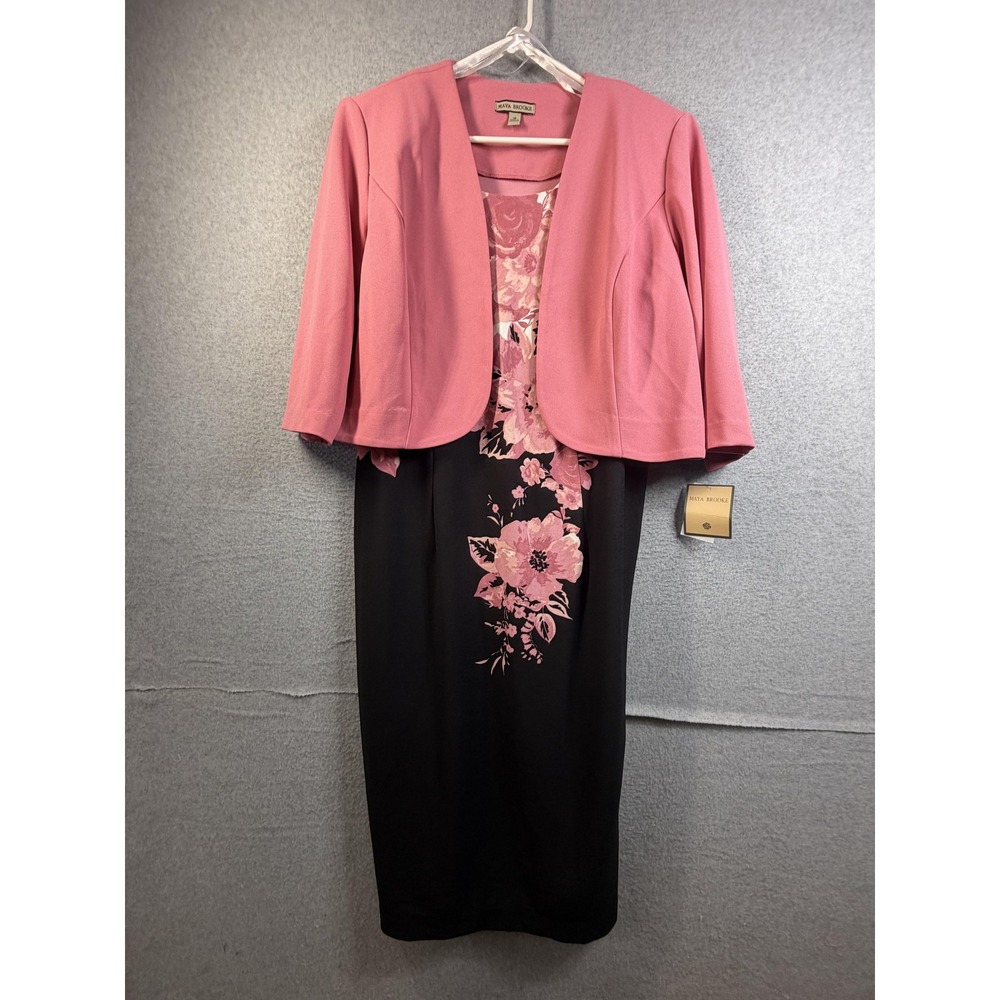 Maya Brooke Jacket Dress Set Womens 18 Rose Black Floral 2 Piece Formal Party